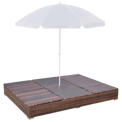 Loungebed Met Parasol Poly Rattan Bruin