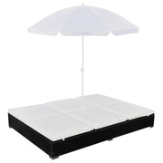 Lounge bed with parasol poly rattan black