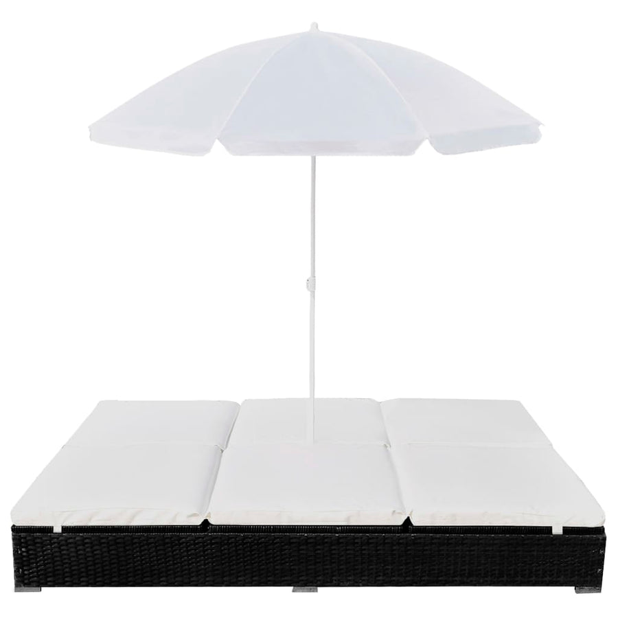 Loungebed Met Parasol Poly Rattan Zwart