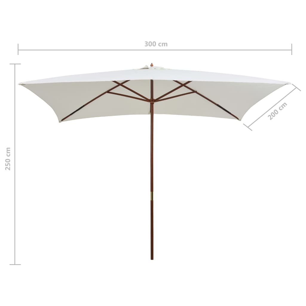 Parasol Met Houten Paal 200X300 Cm Wit Crème