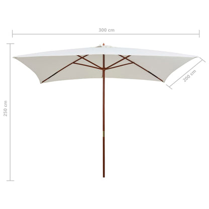 Parasol Met Houten Paal 200X300 Cm Wit Crème