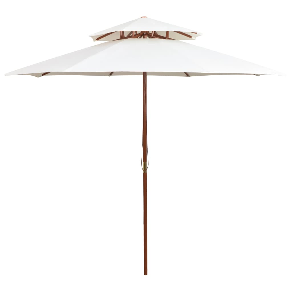 Dubbeldekker Parasol 270X270 Cm Houten Paal Wit Crème