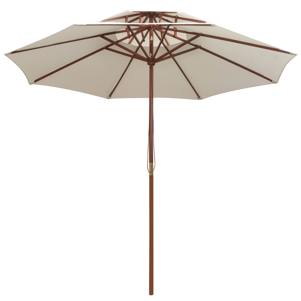 Dubbeldekker Parasol 270X270 Cm Houten Paal Wit Crème
