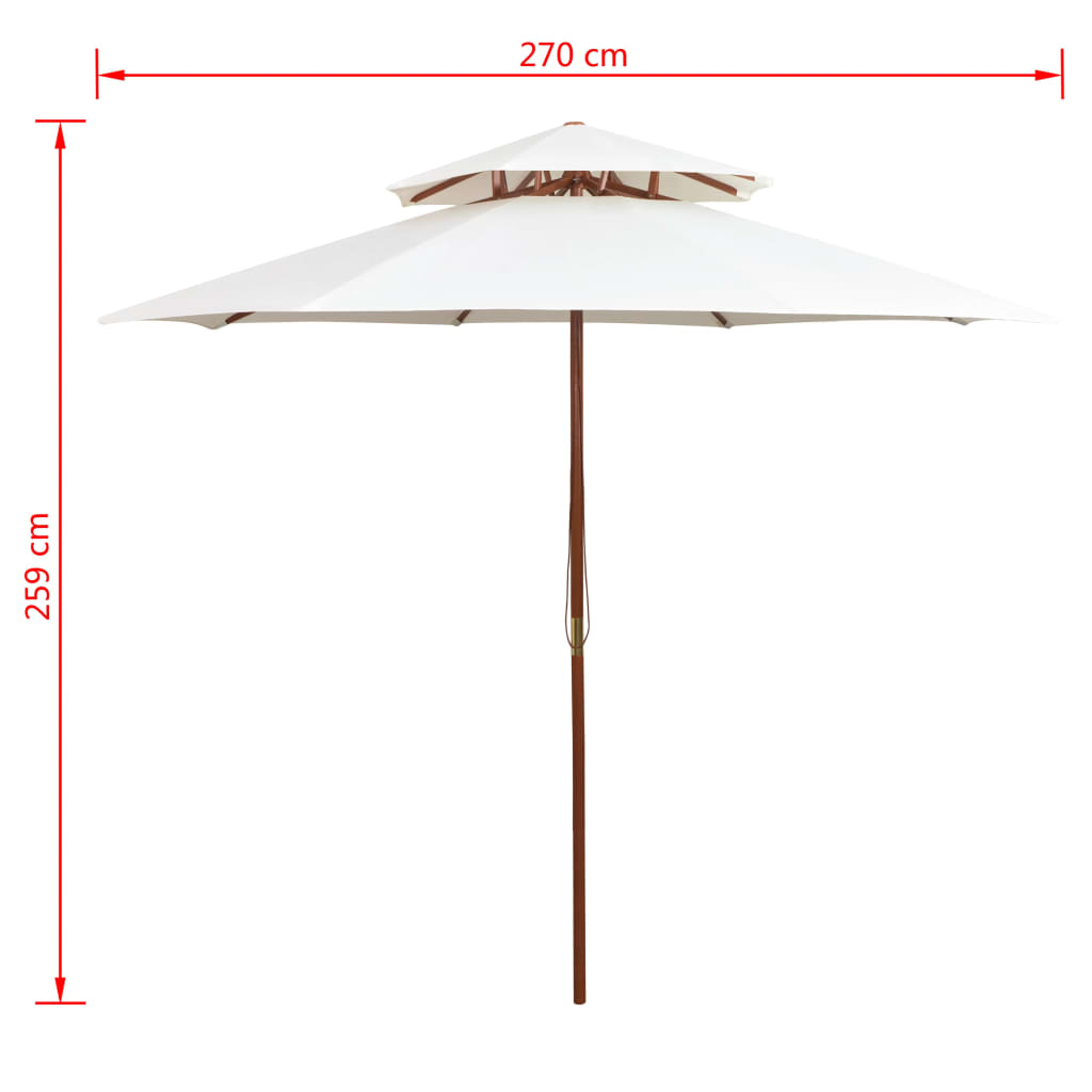 Dubbeldekker Parasol 270X270 Cm Houten Paal Wit Crème