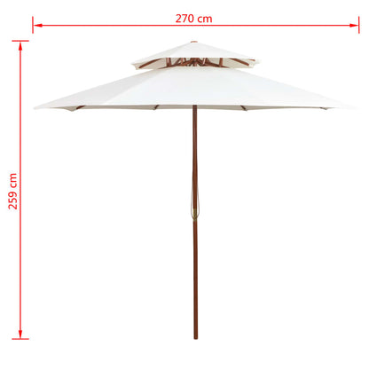 Dubbeldekker Parasol 270X270 Cm Houten Paal Wit Crème