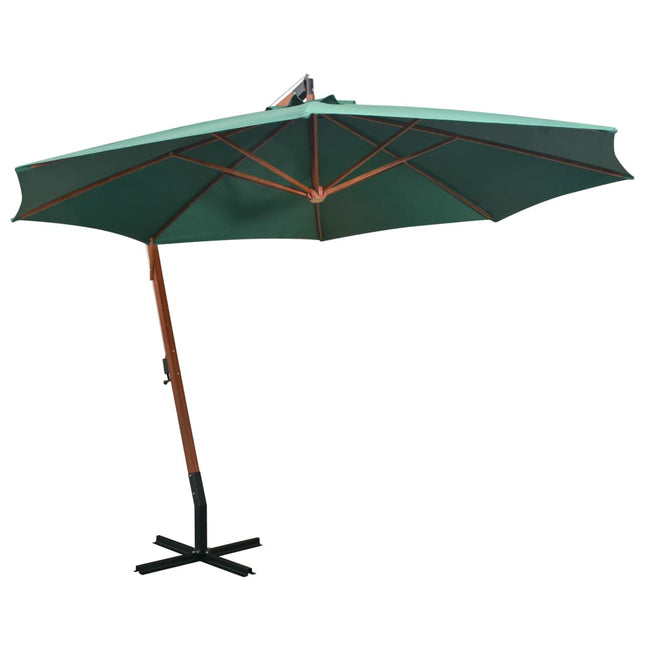 Zweefparasol 350 Cm Houten Paal 3.5 x 2.9 m Groen