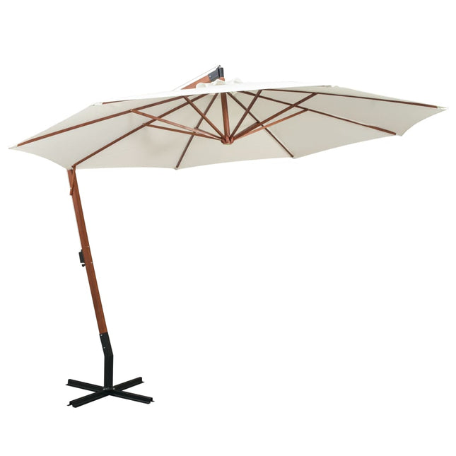 Zweefparasol Met Houten Paal 350 Cm 3.5 x 2.9 m Wit