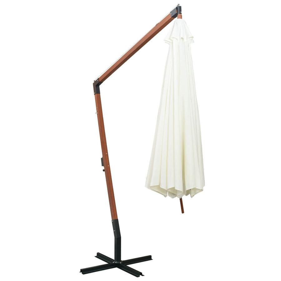 Zweefparasol Met Houten Paal 350 Cm 3.5 x 2.9 m Wit