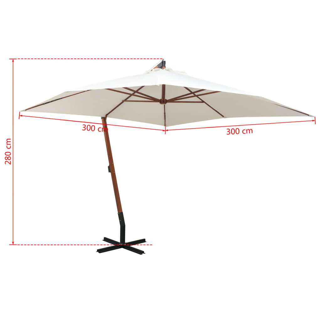 Zweefparasol Met Houten Paal 300X300 Cm 3 x 3 m Wit