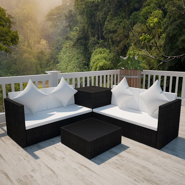 -Delige Loungeset Met Kussens Poly Rattan Zwart