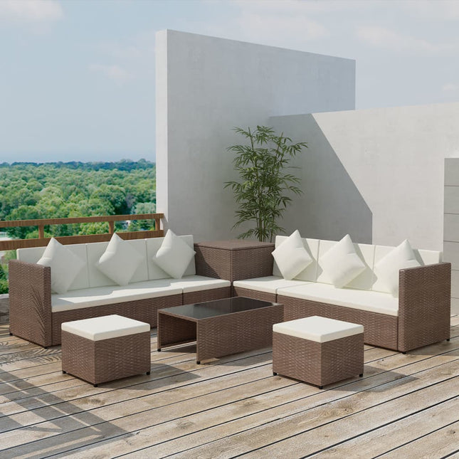 -Delige Loungeset Met Kussens Poly Rattan