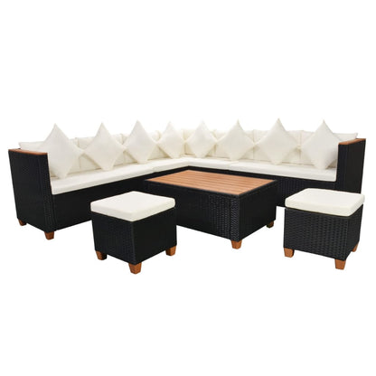 7-Delige Loungeset Met Kussens Poly Rattan Zwart