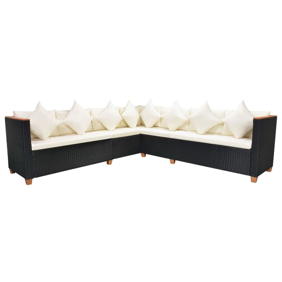 7-Delige Loungeset Met Kussens Poly Rattan Zwart