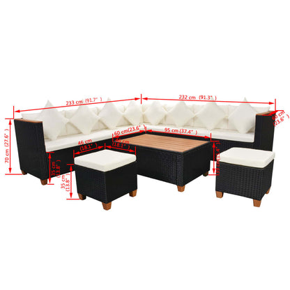 7-Delige Loungeset Met Kussens Poly Rattan Zwart