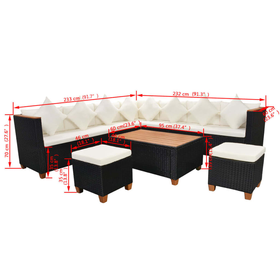 7-Delige Loungeset Met Kussens Poly Rattan Zwart