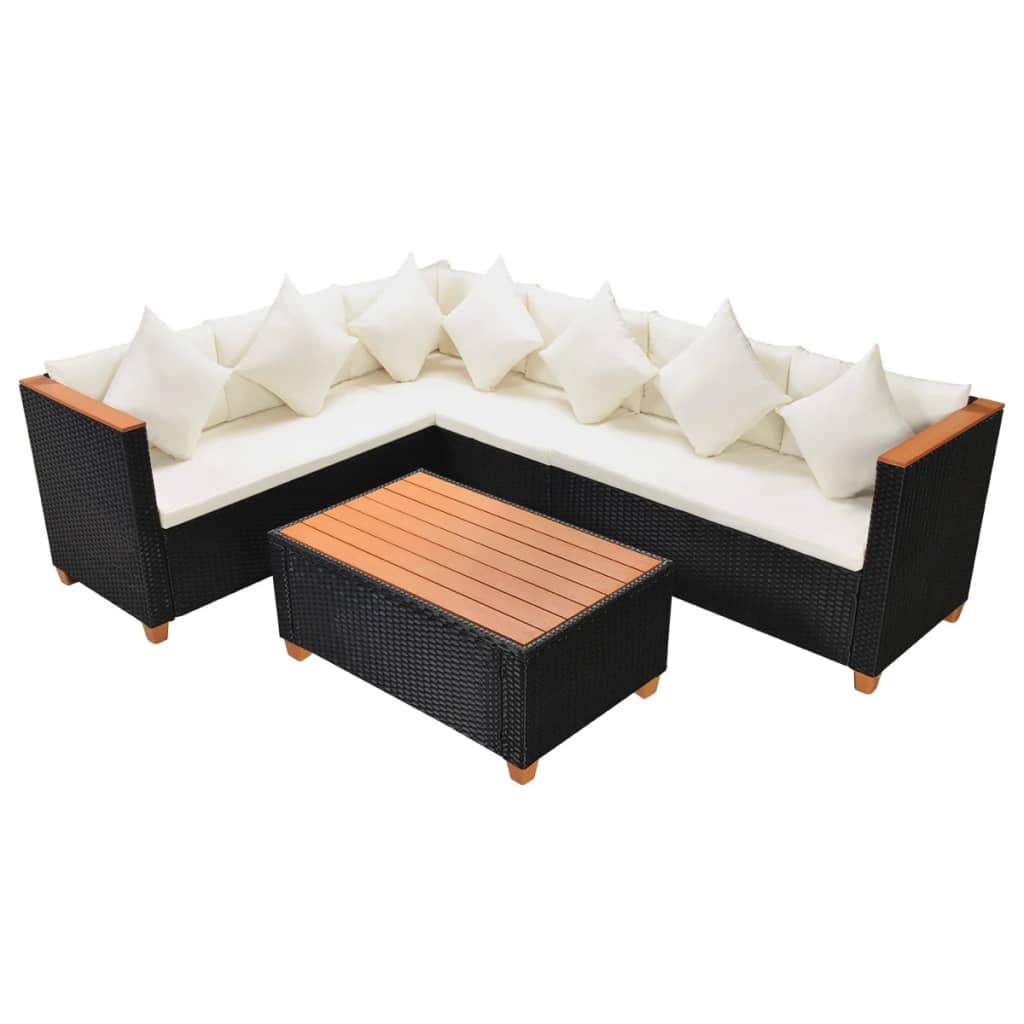 4-Delige Loungeset Met Kussens Poly Rattan Zwart