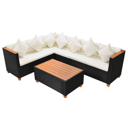 4-Delige Loungeset Met Kussens Poly Rattan Zwart