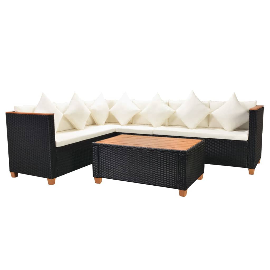 4-Delige Loungeset Met Kussens Poly Rattan Zwart