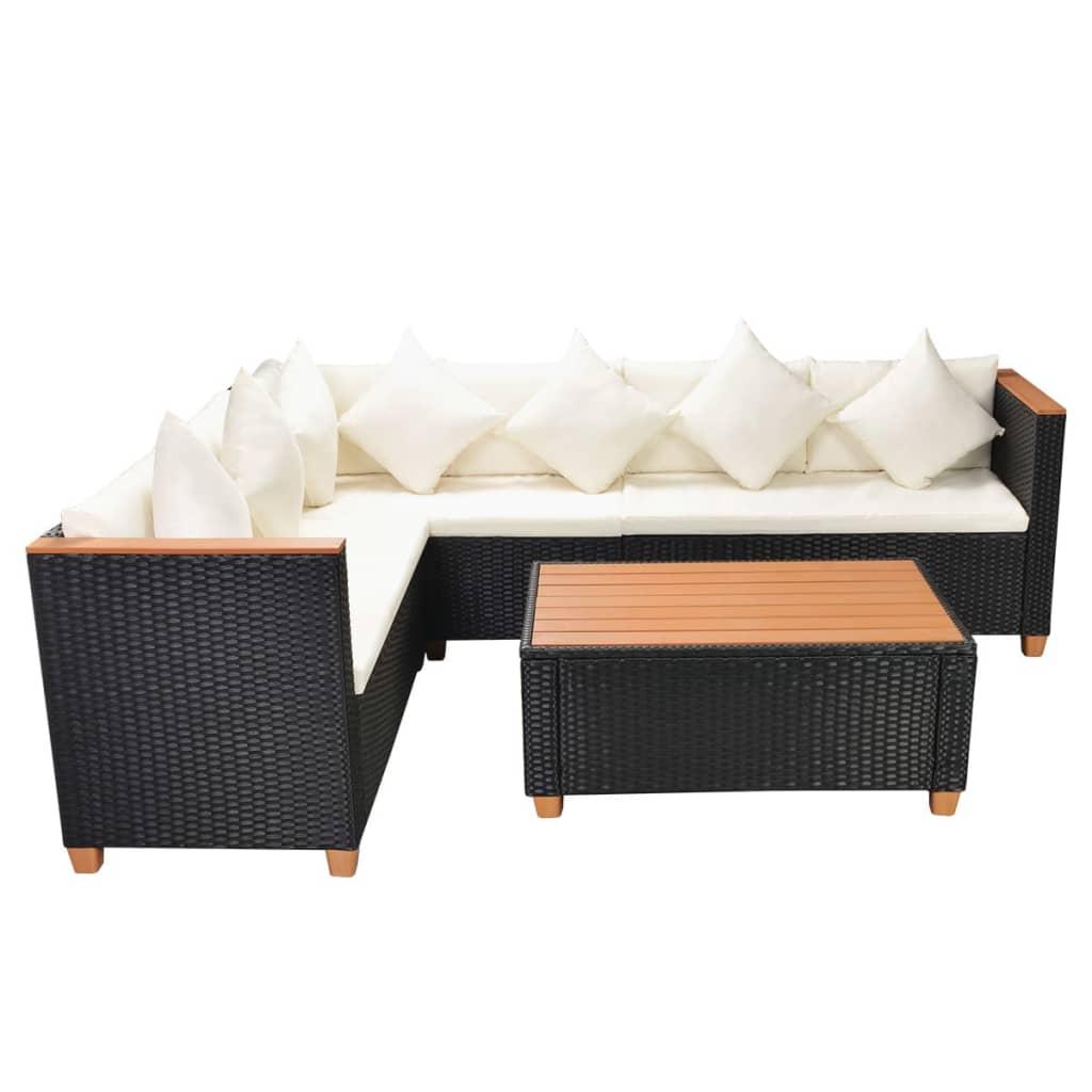 4-Delige Loungeset Met Kussens Poly Rattan Zwart