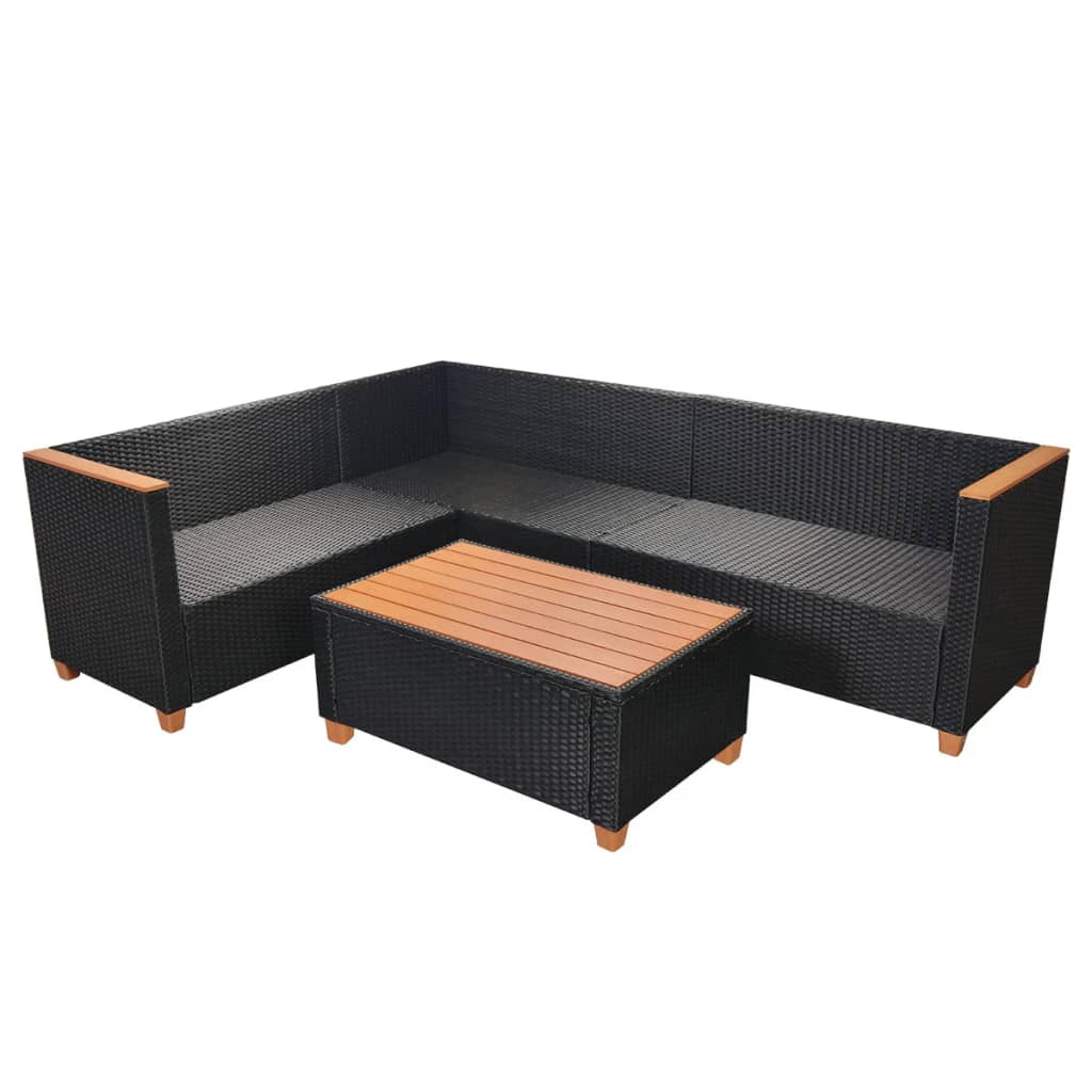 4-Delige Loungeset Met Kussens Poly Rattan Zwart