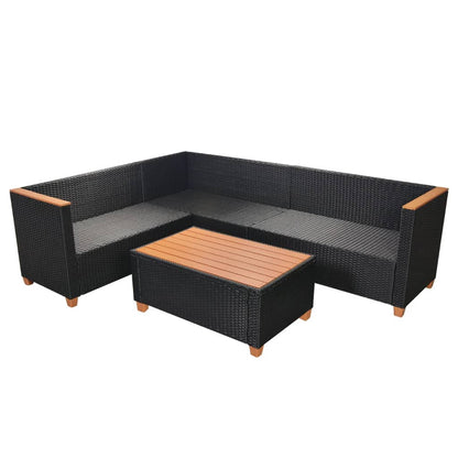 4-Delige Loungeset Met Kussens Poly Rattan Zwart