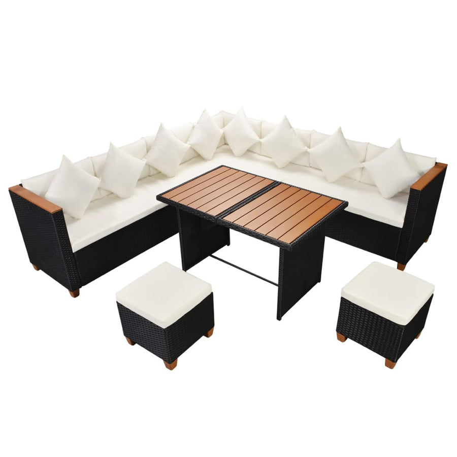7-Delige Loungeset Met Kussens Poly Rattan Zwart