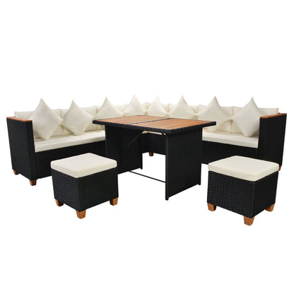 7-Delige Loungeset Met Kussens Poly Rattan Zwart