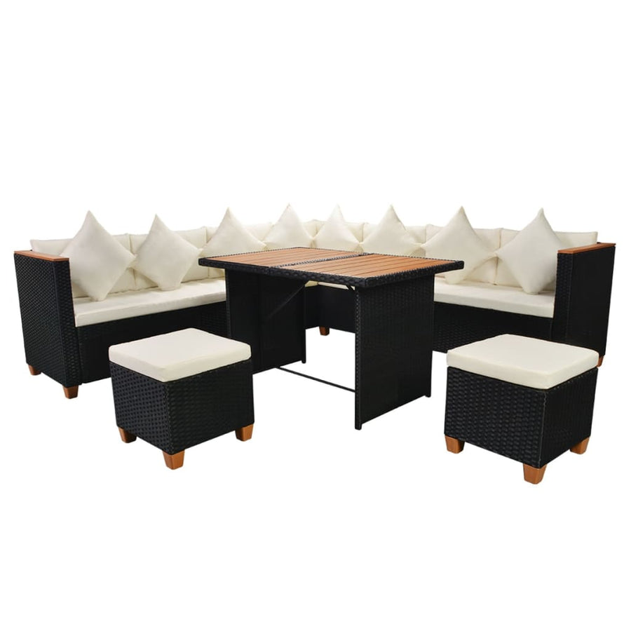 7-Delige Loungeset Met Kussens Poly Rattan Zwart
