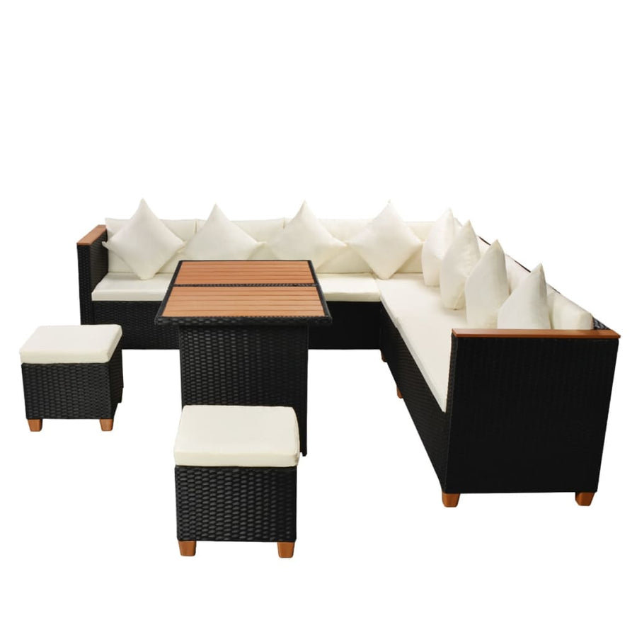 7-Delige Loungeset Met Kussens Poly Rattan Zwart