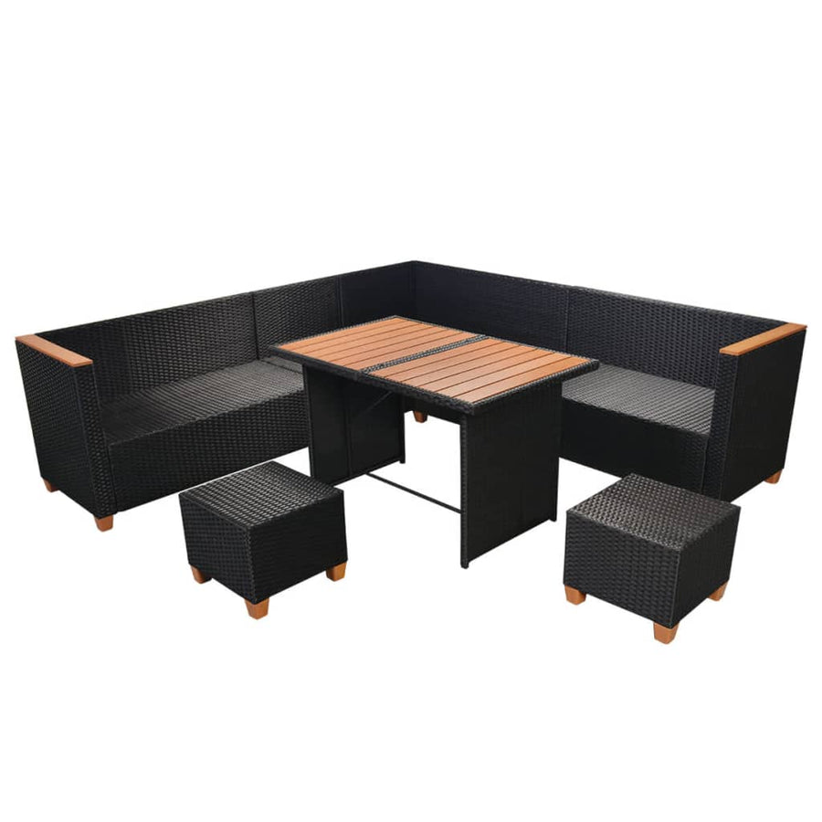 7-Delige Loungeset Met Kussens Poly Rattan Zwart