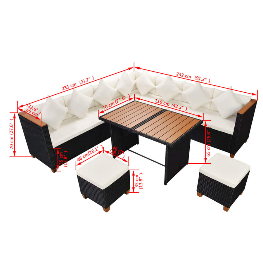 7-Delige Loungeset Met Kussens Poly Rattan Zwart