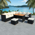 7-Piece Lounge Set with Cushions Poly Rattan Black