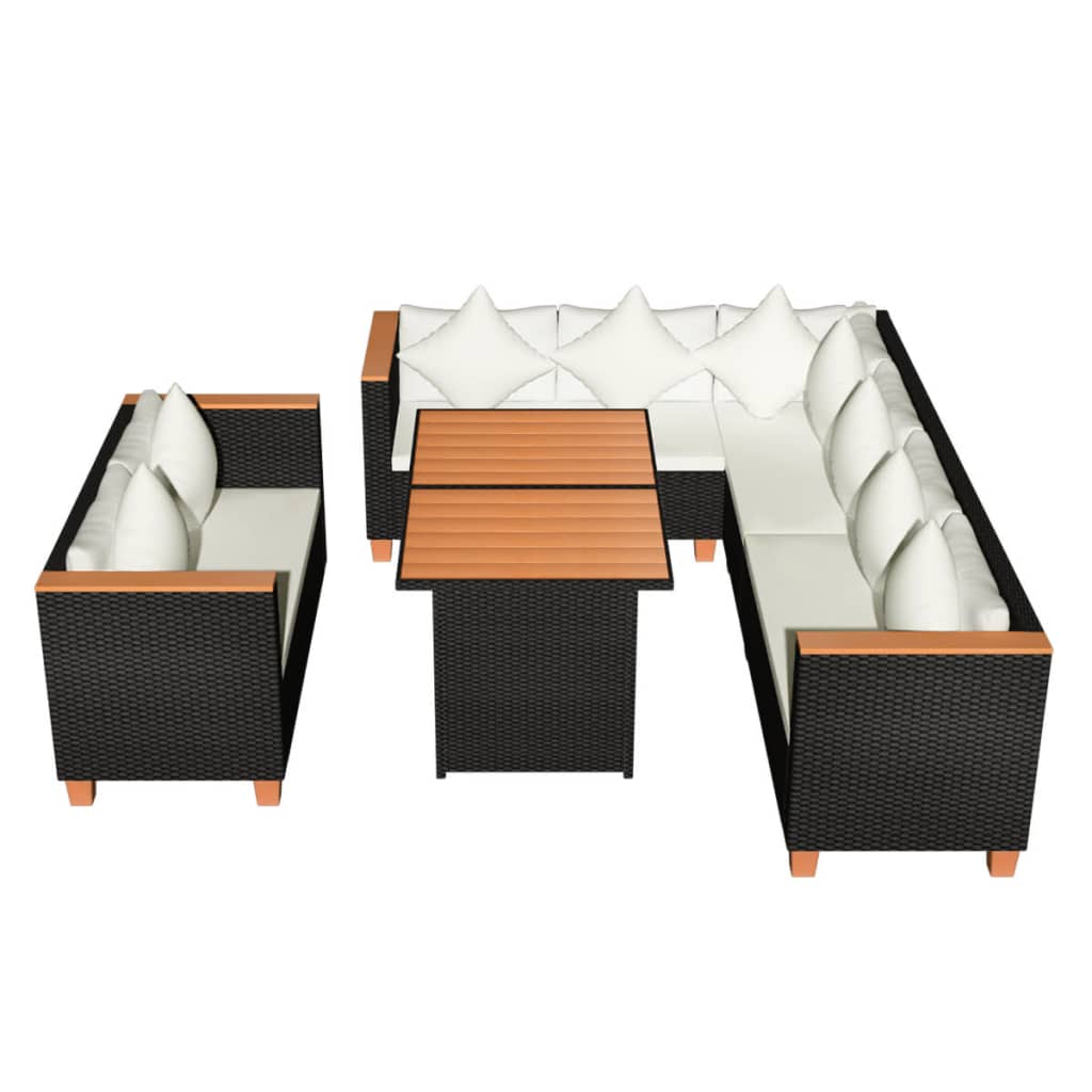 5-Delige Loungeset Met Kussens Poly Rattan Zwart