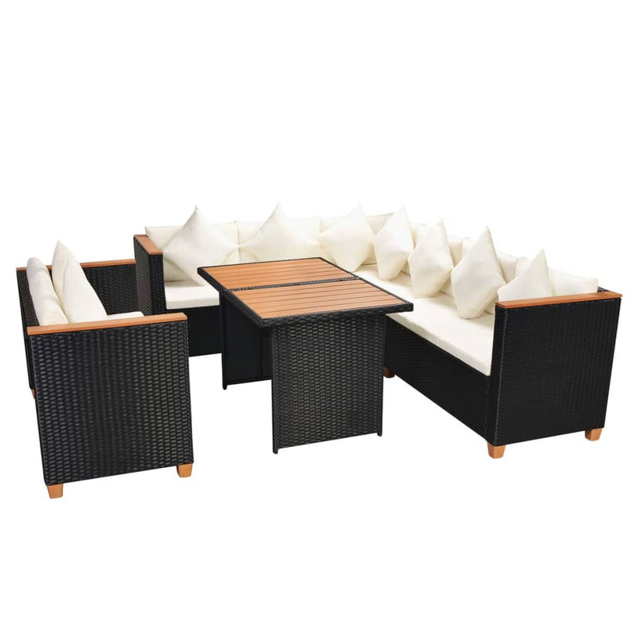 5-Delige Loungeset Met Kussens Poly Rattan Zwart