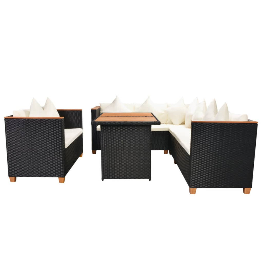 5-Delige Loungeset Met Kussens Poly Rattan Zwart