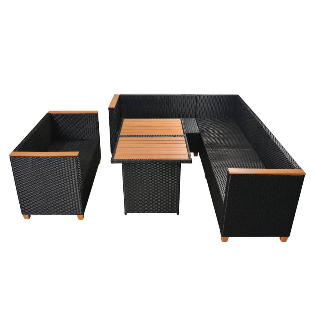 5-Delige Loungeset Met Kussens Poly Rattan Zwart