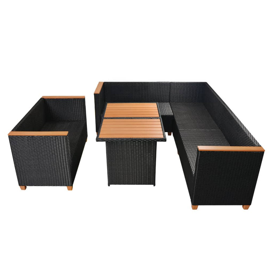 5-Delige Loungeset Met Kussens Poly Rattan Zwart