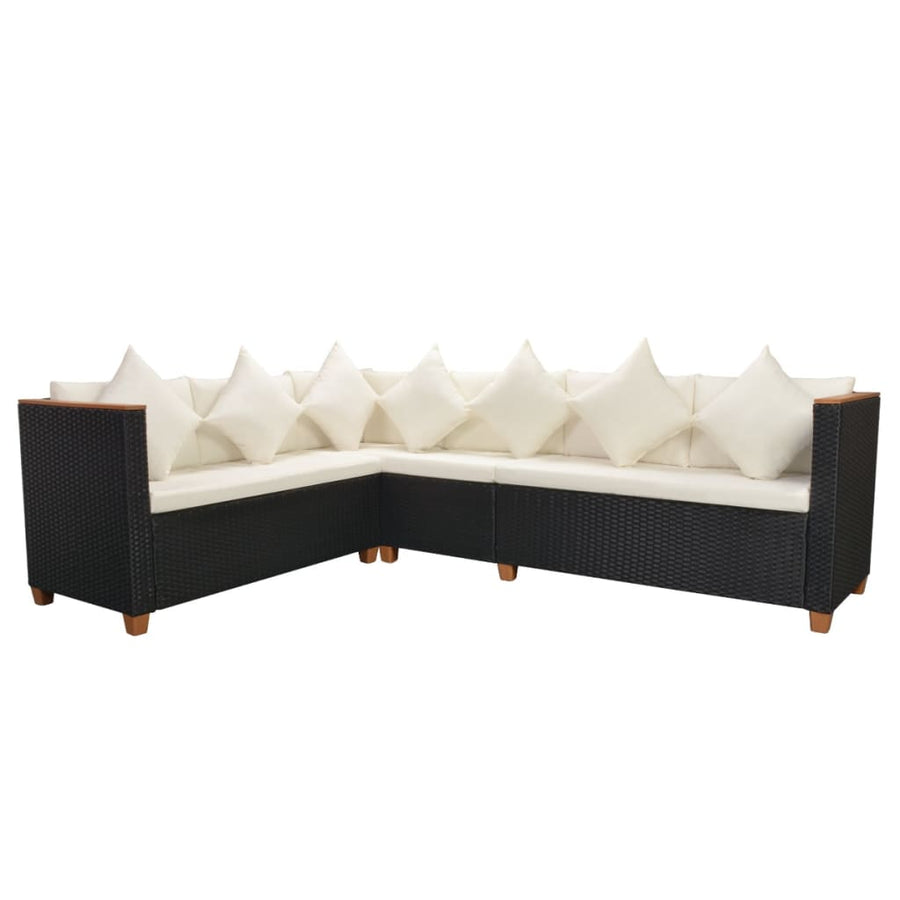 5-Delige Loungeset Met Kussens Poly Rattan Zwart