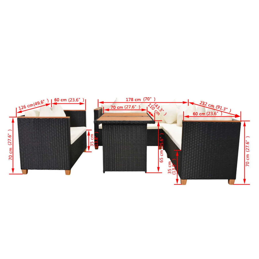 5-Delige Loungeset Met Kussens Poly Rattan Zwart