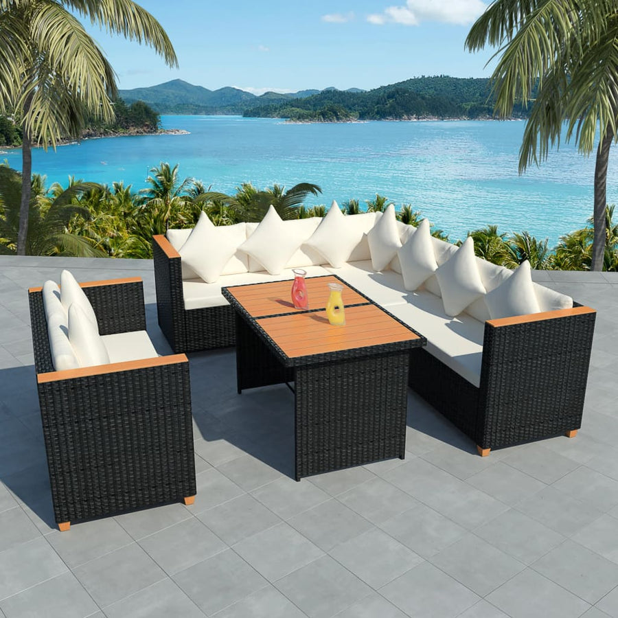 5-Delige Loungeset Met Kussens Poly Rattan Zwart