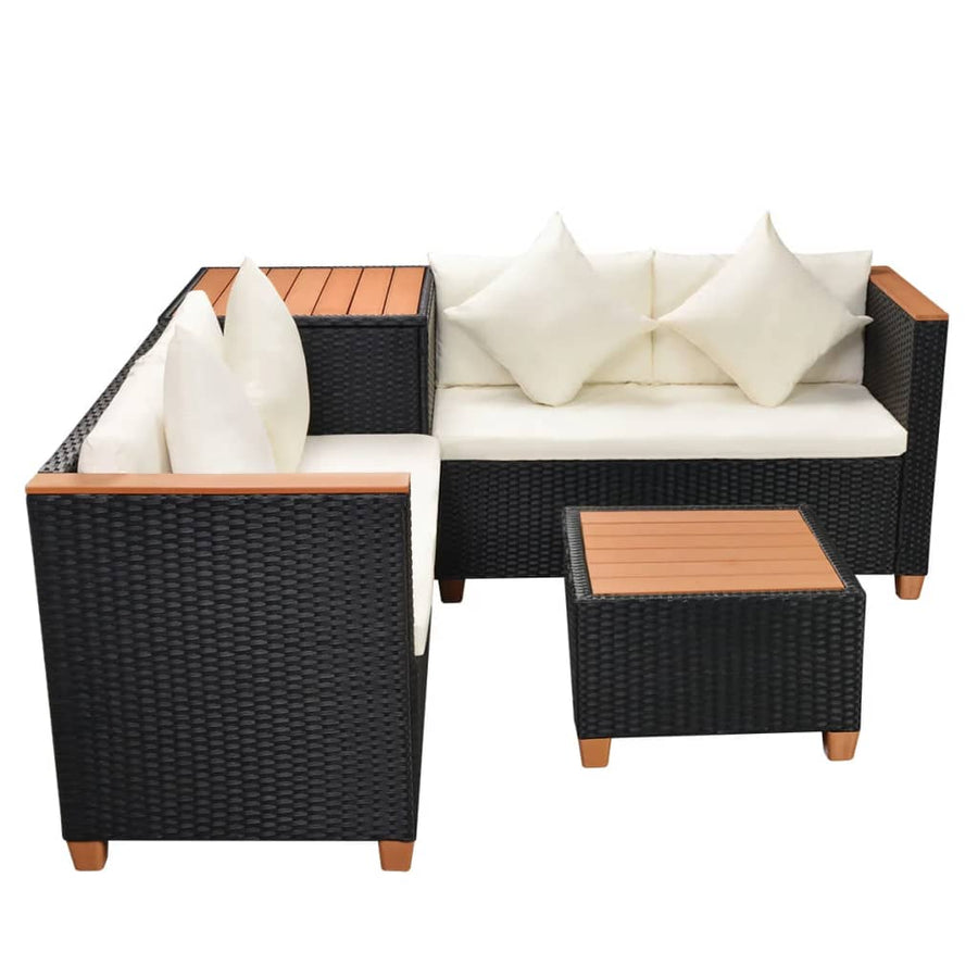 4-delige Loungeset met kussens poly rattan zwart