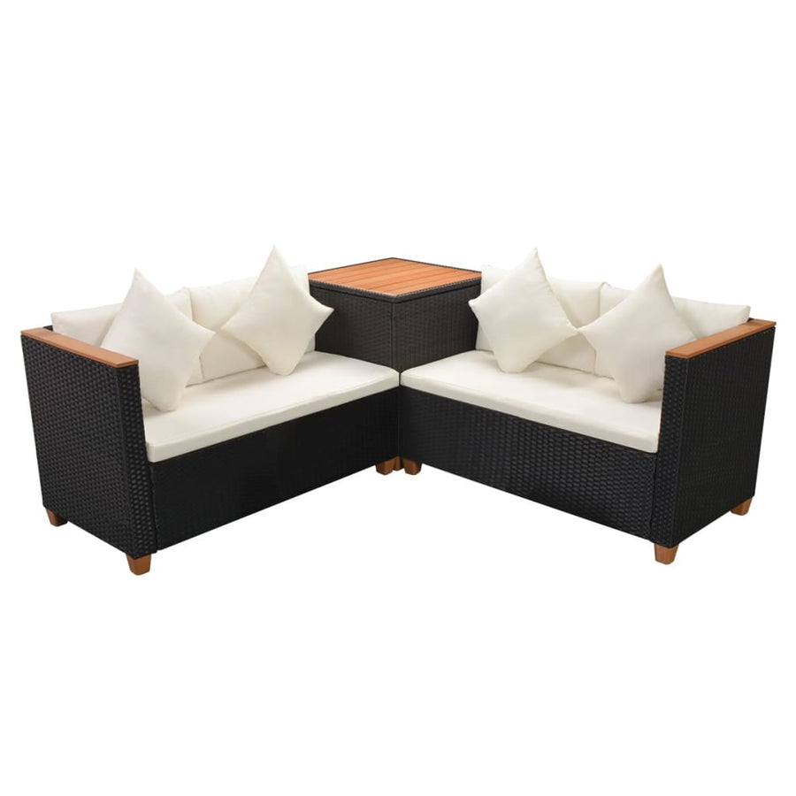 4-delige Loungeset met kussens poly rattan zwart