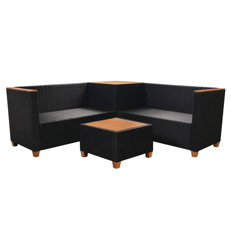 4-delige Loungeset met kussens poly rattan zwart