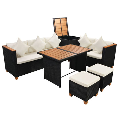 7-Delige Loungeset Met Kussens Poly Rattan Zwart