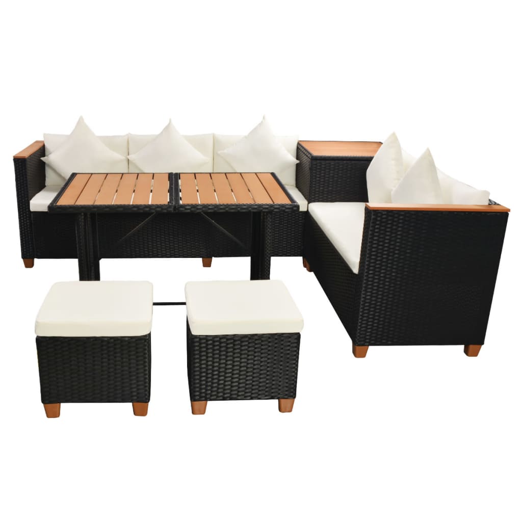 7-Delige Loungeset Met Kussens Poly Rattan Zwart