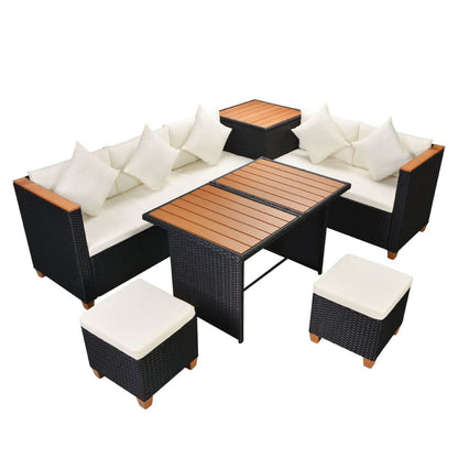 7-Delige Loungeset Met Kussens Poly Rattan Zwart