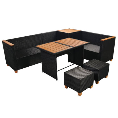7-Delige Loungeset Met Kussens Poly Rattan Zwart