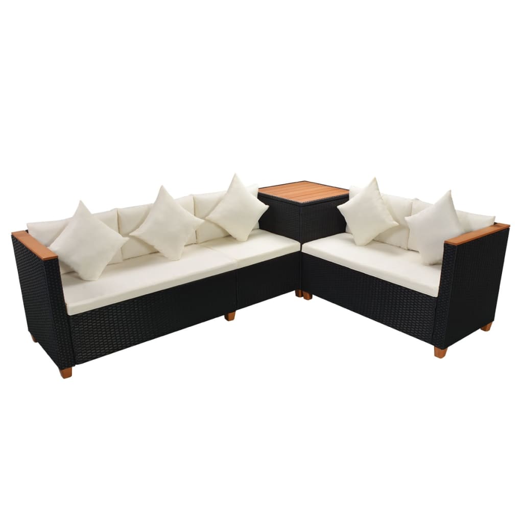 7-Delige Loungeset Met Kussens Poly Rattan Zwart