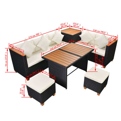 7-Delige Loungeset Met Kussens Poly Rattan Zwart