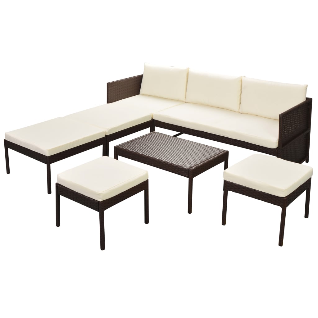 6-Delige Loungeset Met Kussens Poly Rattan Bruin
